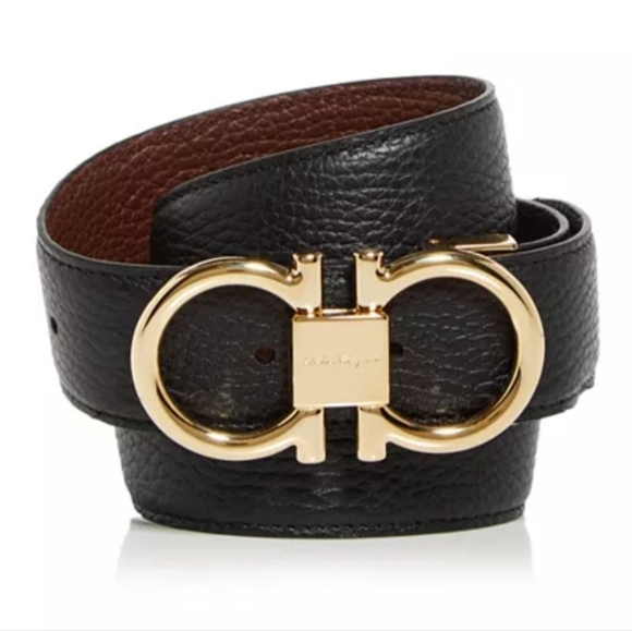 Salvatore Ferragamo Other - Ferragamo Double Gancini Reversible Leather Black Brown Belt w/ Gold Buckle NEW